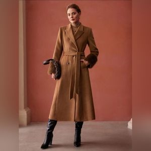 WOOL BLEND STRUCTURED FAUX FUR FUZZY CUFF OVERCOAT Winter Outerwears